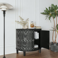 Modern Half-Moon Wooden Storage Cabinet with Two-Tier Shelves for Living Room Entryway and Dining Room