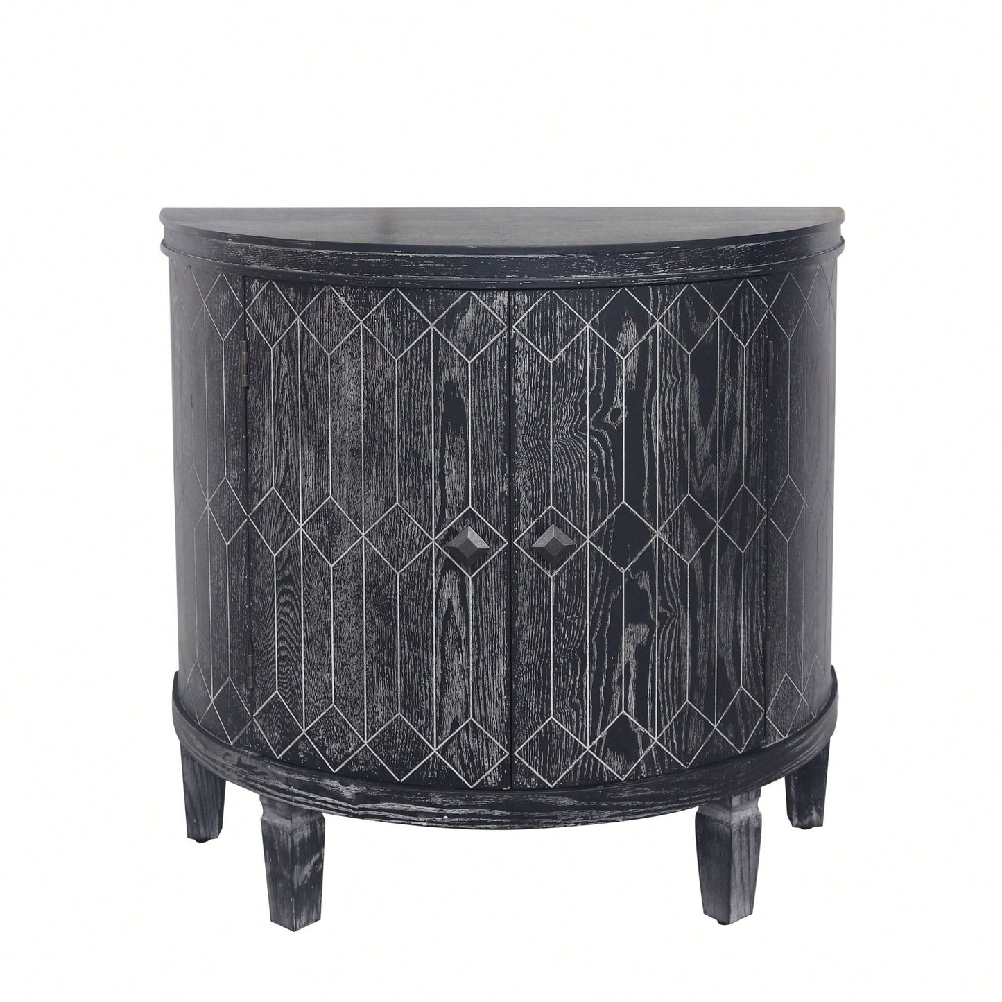 Modern Half-Moon Wooden Storage Cabinet with Two-Tier Shelves for Living Room Entryway and Dining Room