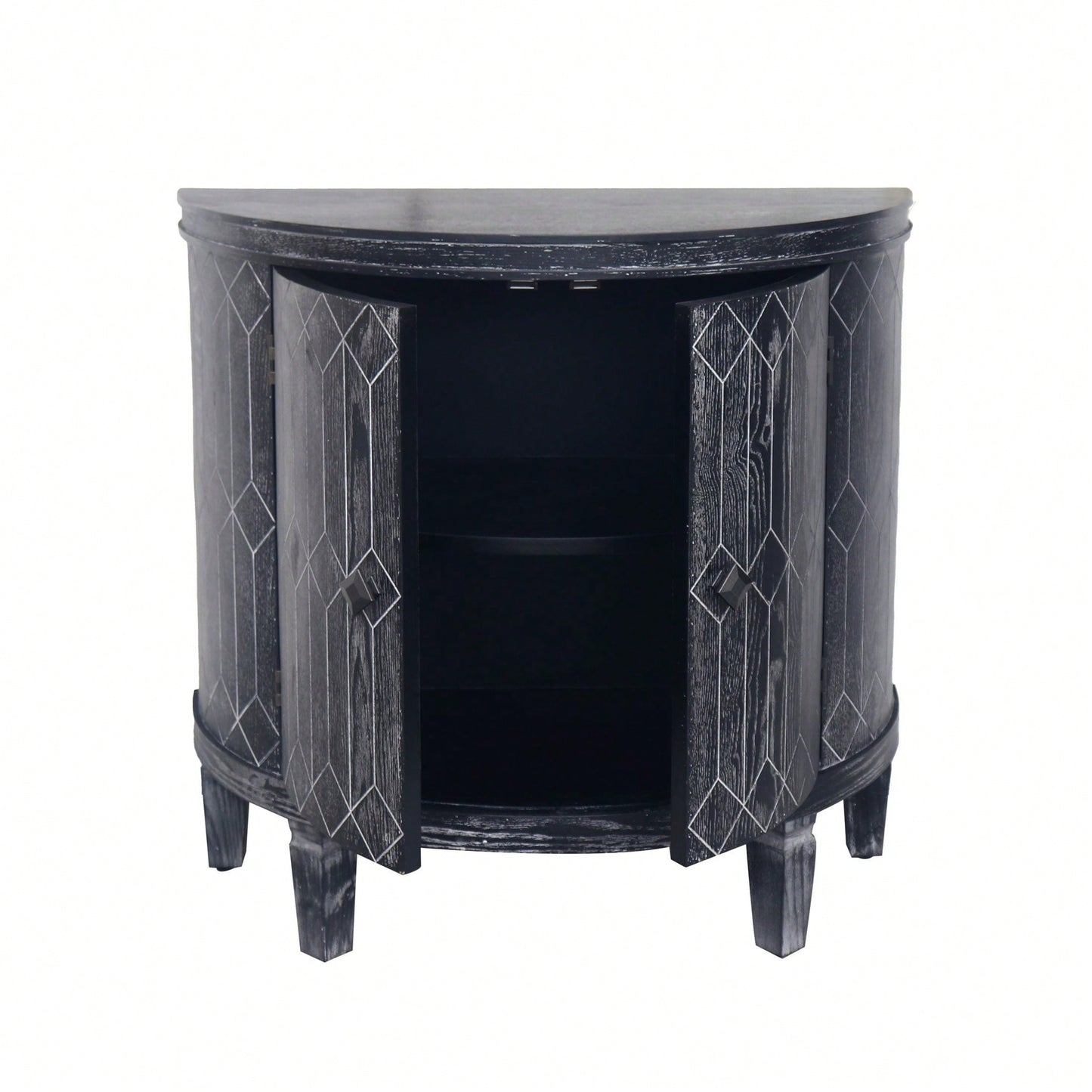 Modern Half-Moon Wooden Storage Cabinet with Two-Tier Shelves for Living Room Entryway and Dining Room