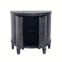 Modern Half-Moon Wooden Storage Cabinet with Two-Tier Shelves for Living Room Entryway and Dining Room