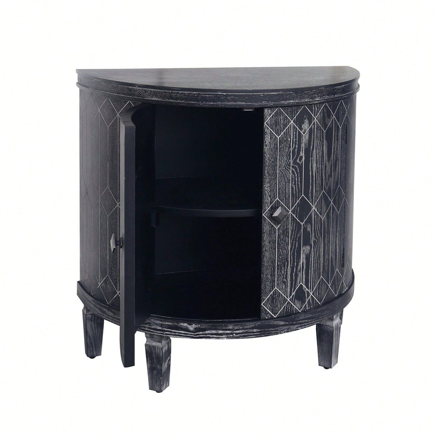 Modern Half-Moon Wooden Storage Cabinet with Two-Tier Shelves for Living Room Entryway and Dining Room