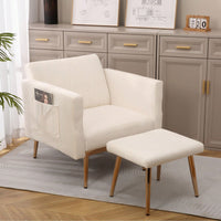 Accent Chair With Ottoman Set,Velvet Accent Chair With Gold Legs, Upholstered Single Sofa For Living Room Bedroom