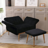 Accent Chair With Ottoman Set,Velvet Accent Chair With Gold Legs, Upholstered Single Sofa For Living Room Bedroom