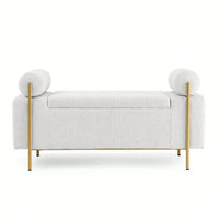 Upholstered Linen Storage Bench With Cylindrical Arms And Iron Legs For Hallway Living Room Bedroom