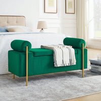 Upholstered Linen Storage Bench With Cylindrical Arms And Iron Legs For Hallway Living Room Bedroom