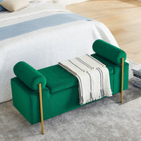 Upholstered Linen Storage Bench With Cylindrical Arms And Iron Legs For Hallway Living Room Bedroom