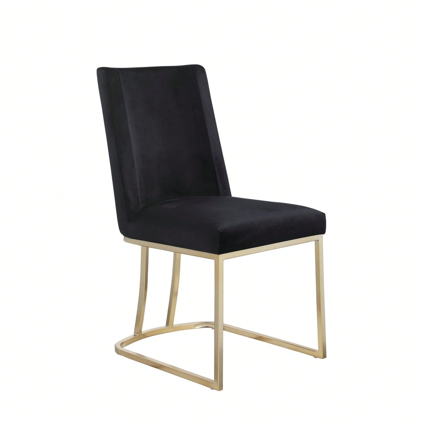 2 Velvet Upholstered Dining Chairs, Gold Metal Legs