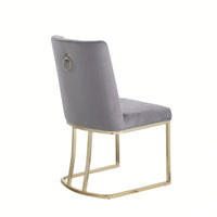 2 Velvet Upholstered Dining Chairs, Gold Metal Legs