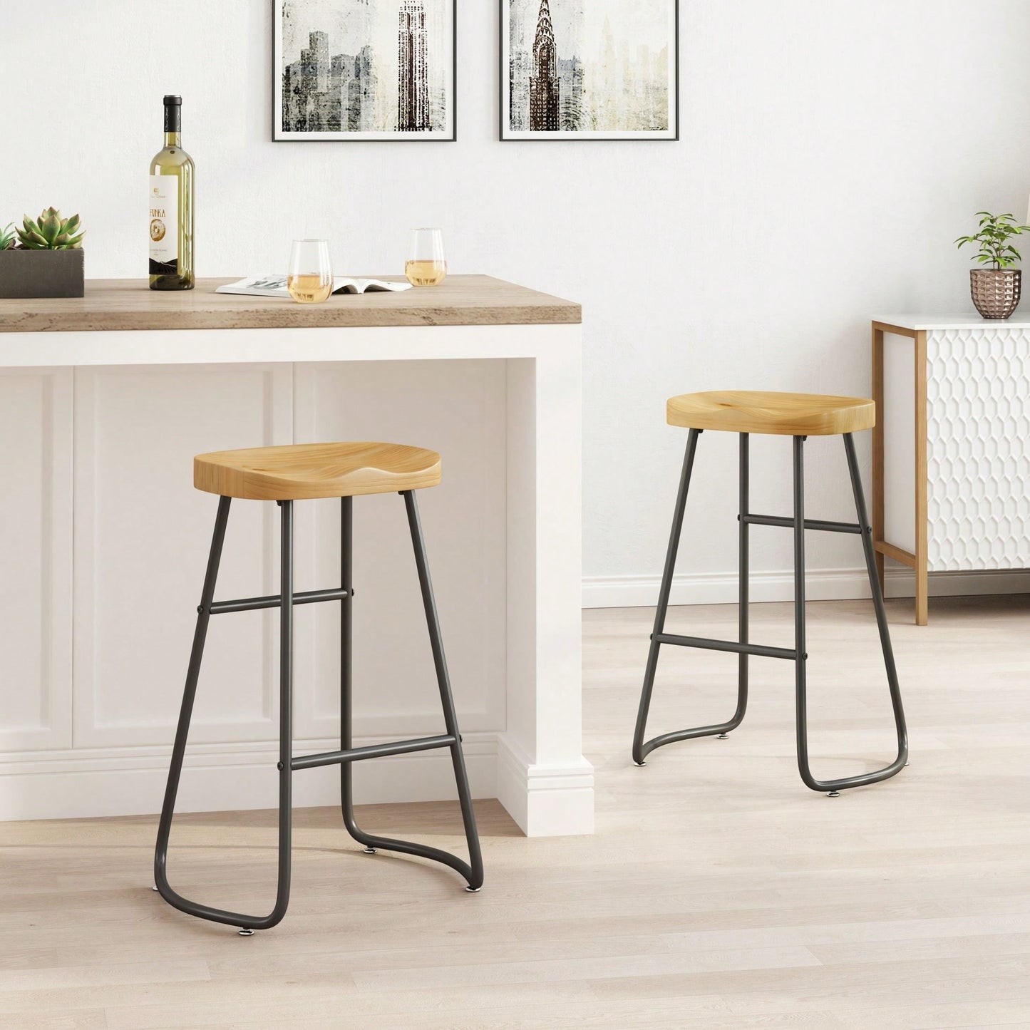 29.52" Stylish And Minimalist Bar Stools, Two-Piece Counter Height Bar Stools, For Kitchen Island, Coffee Shop, Bar, Home Balcony