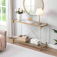 Golden Glass Sofa Table, Acrylic Side Table, Console Table For Living Roome& Bedroom