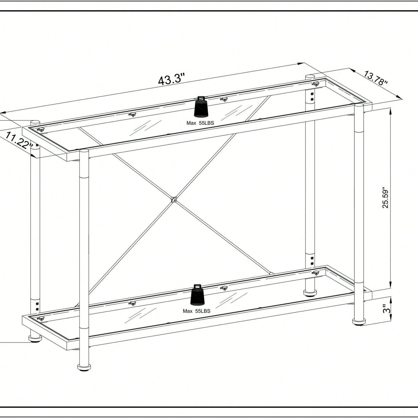 Golden Glass Sofa Table, Acrylic Side Table, Console Table For Living Roome& Bedroom