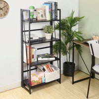 Folding Bookshelf, Storage Shelves 4 Tiers, Stand Storage Rack Shelves Bookcase For Home Office - Full Black