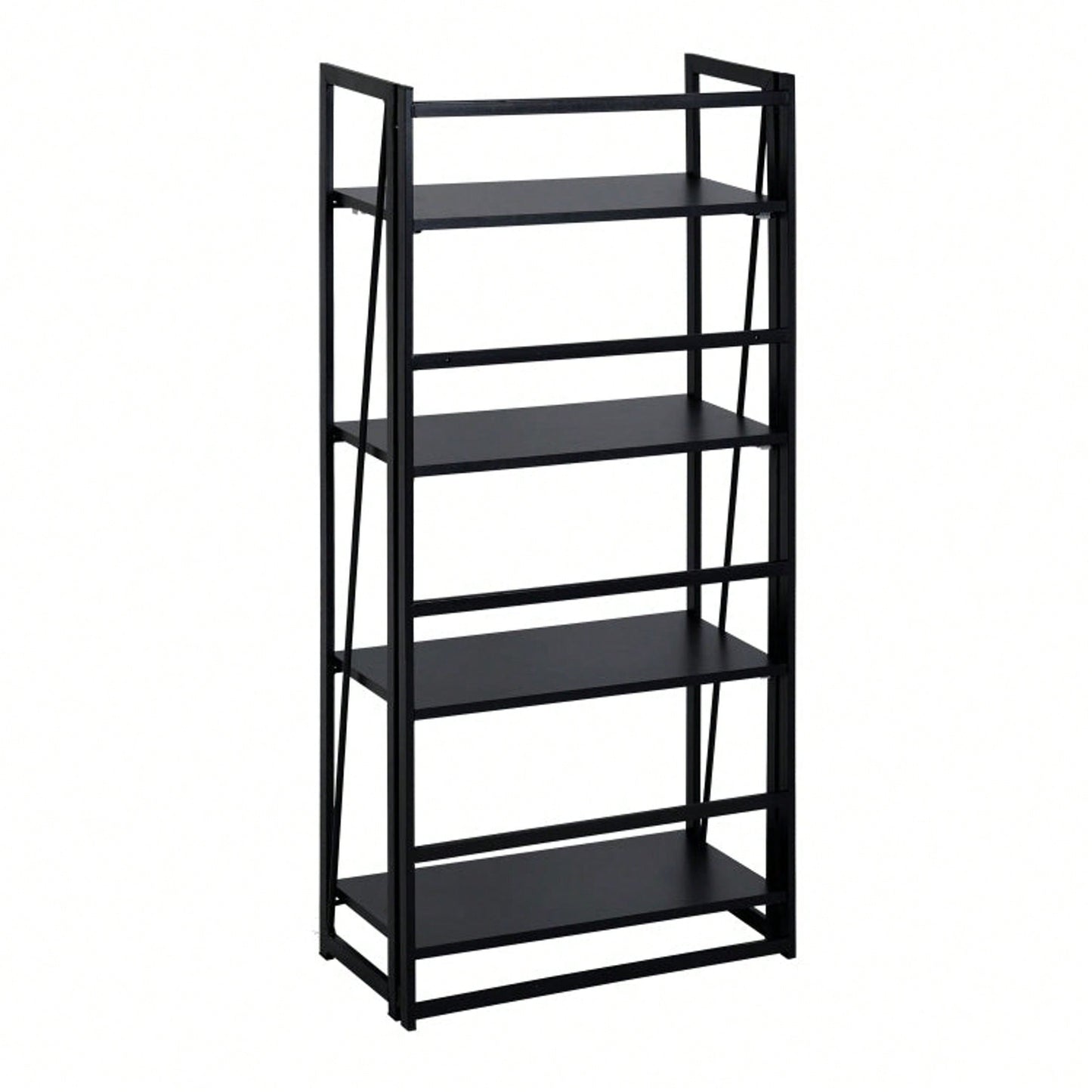 Folding Bookshelf, Storage Shelves 4 Tiers, Stand Storage Rack Shelves Bookcase For Home Office - Full Black