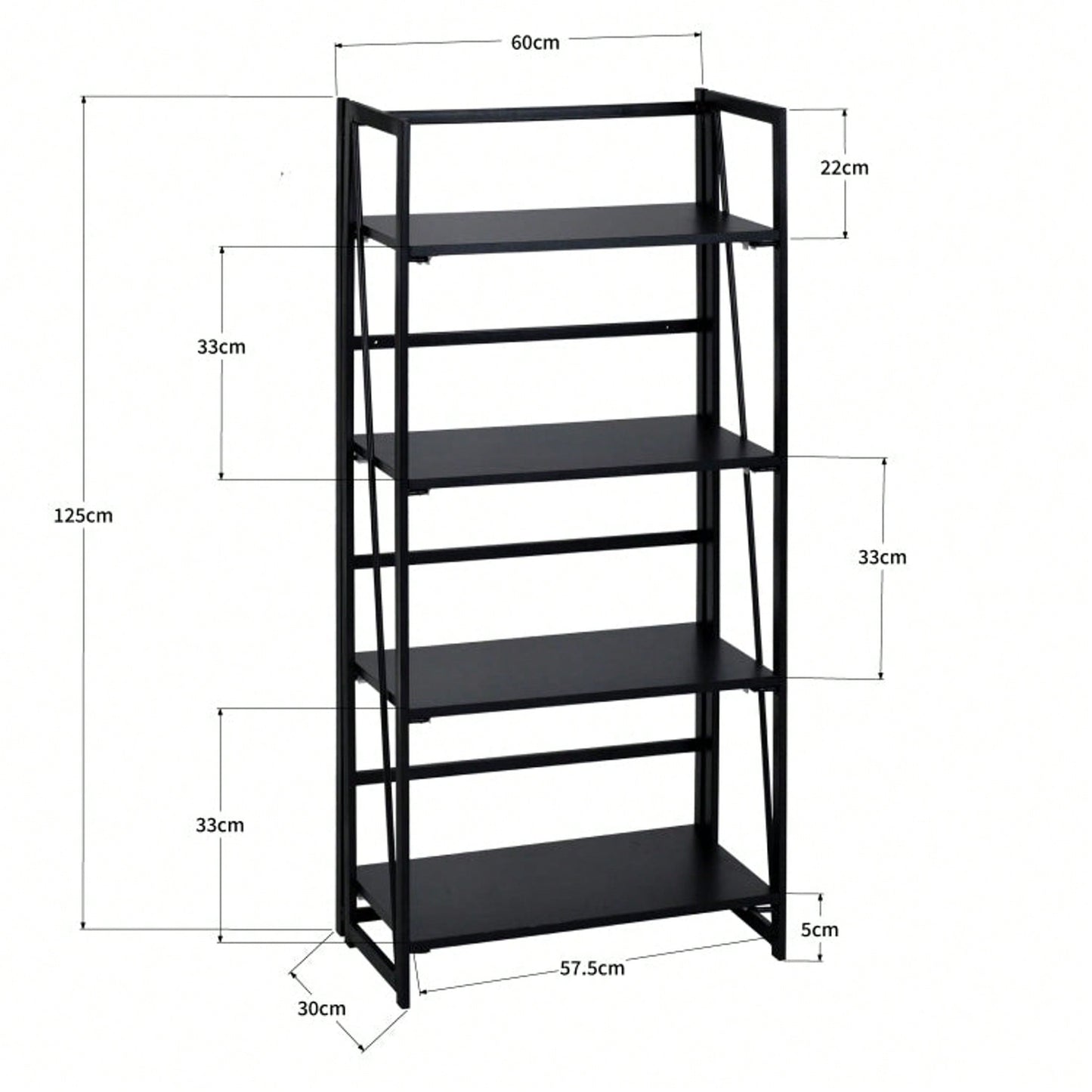 Folding Bookshelf, Storage Shelves 4 Tiers, Stand Storage Rack Shelves Bookcase For Home Office - Full Black