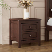 2-Drawer Nightstand For Bedroom, Mid Century Retro Bedside Table With Classic Design