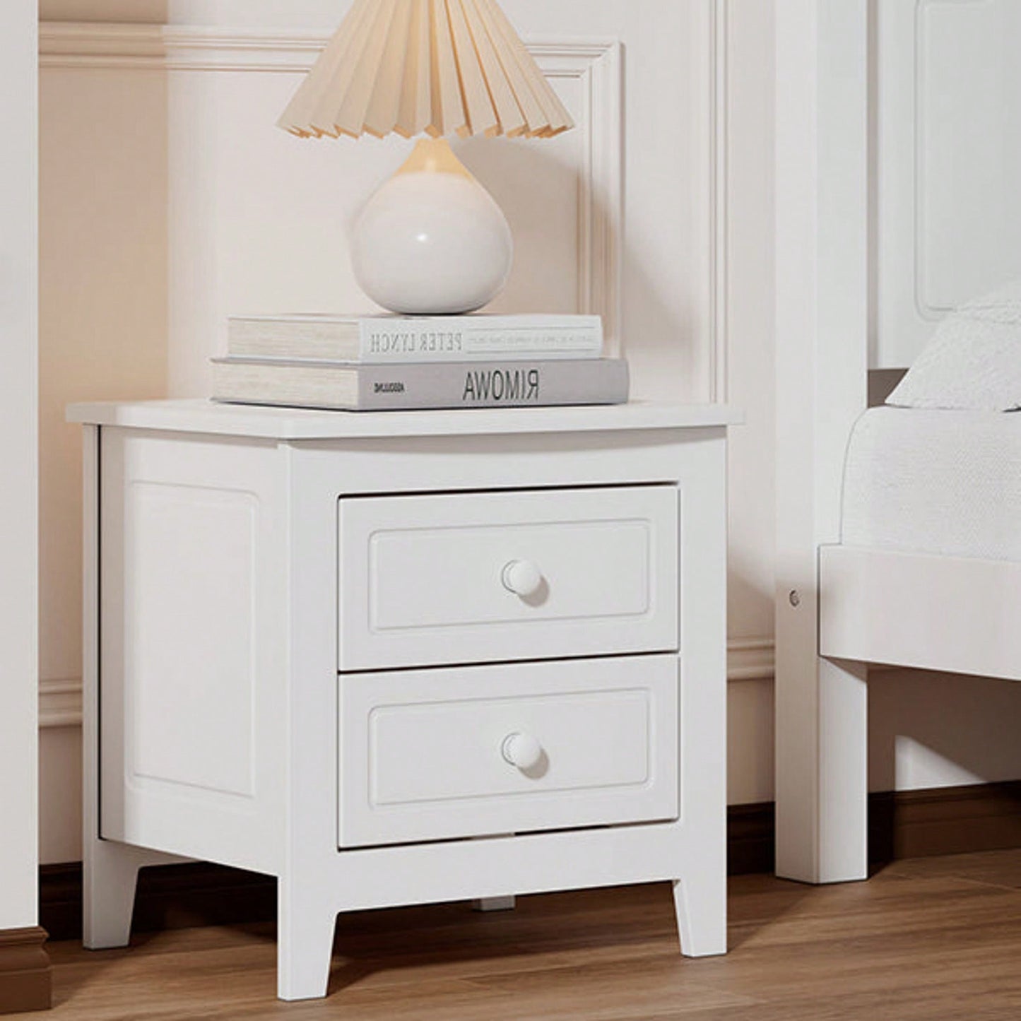 2-Drawer Nightstand For Bedroom, Mid Century Retro Bedside Table With Classic Design