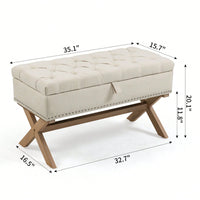 35 Inch Storage Ottoman, Button-Tufted Ottoman Linen Storage Bench, Ottoman With Storage