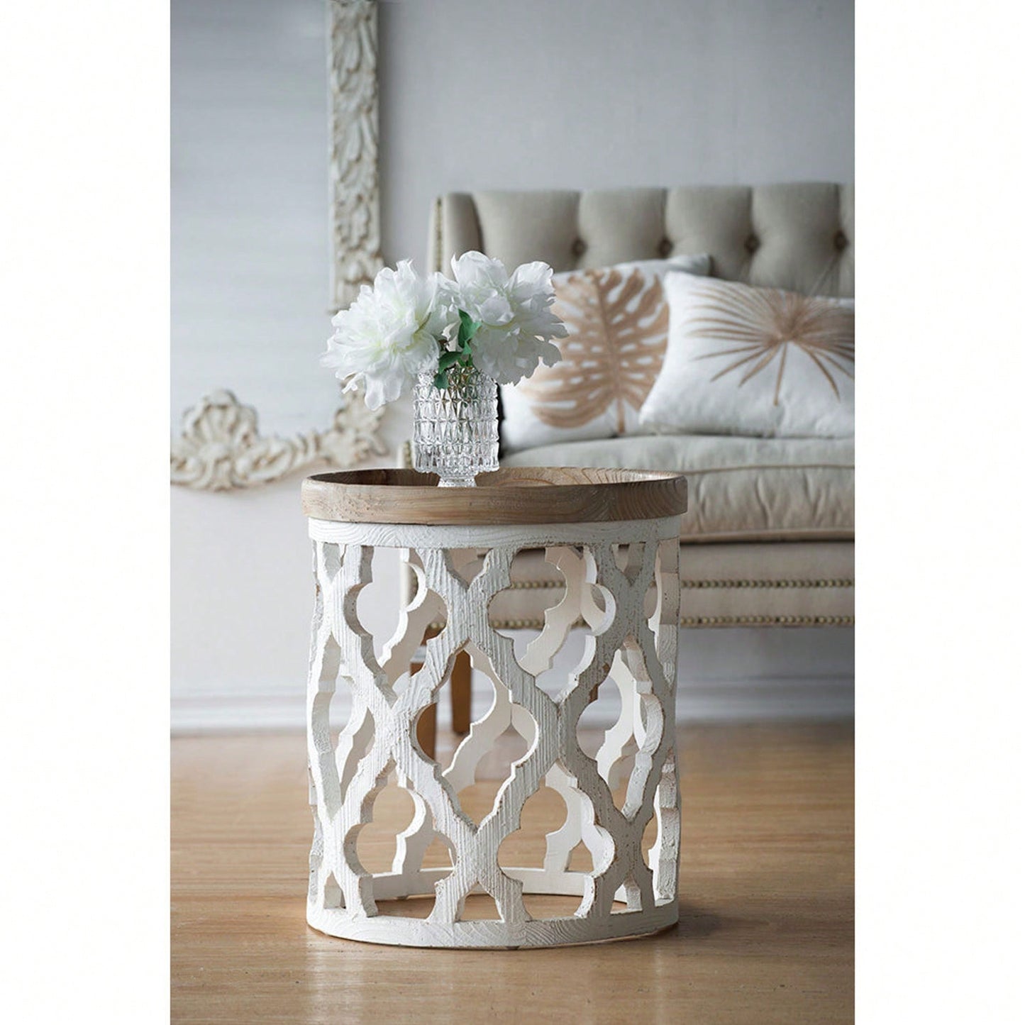 23" Large Distressed White Side Table | Casual, Elegant Look | Perfect For Any Room Of The Home