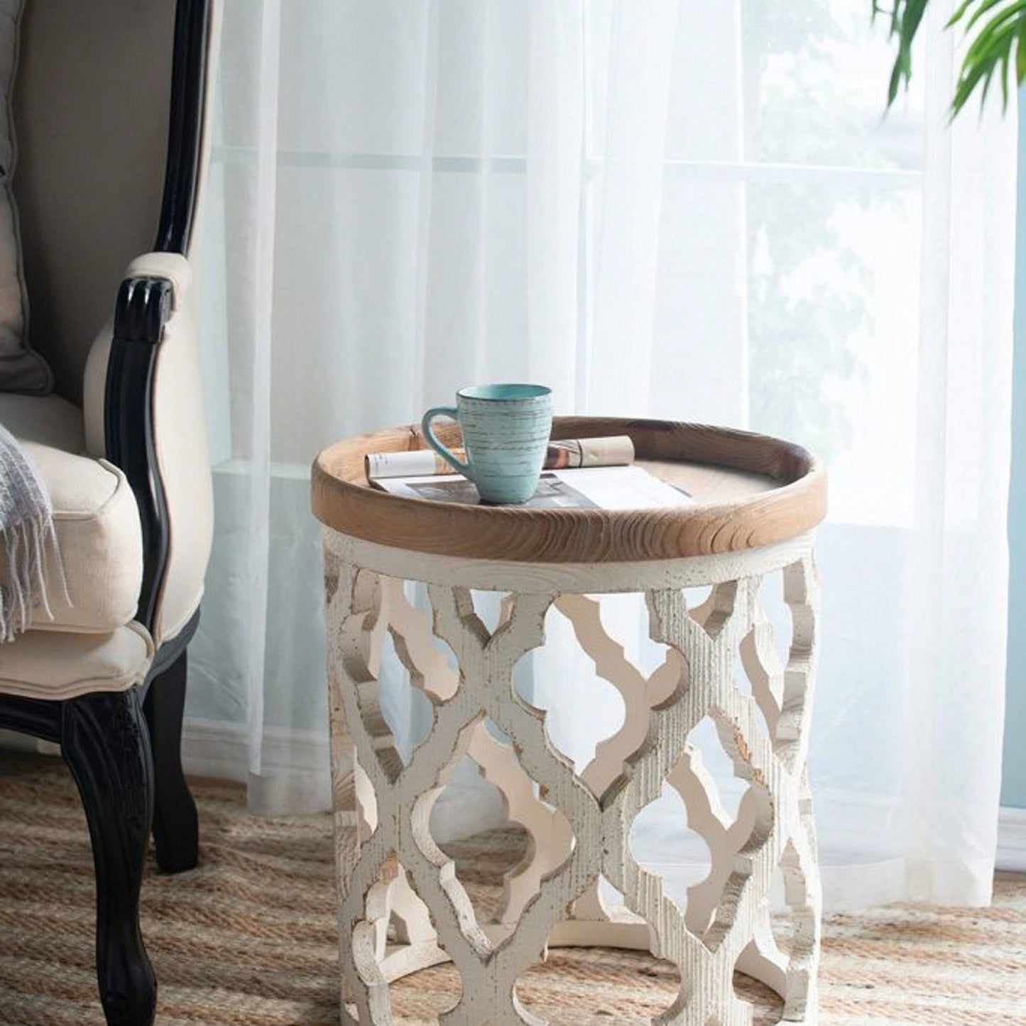 23" Large Distressed White Side Table | Casual, Elegant Look | Perfect For Any Room Of The Home