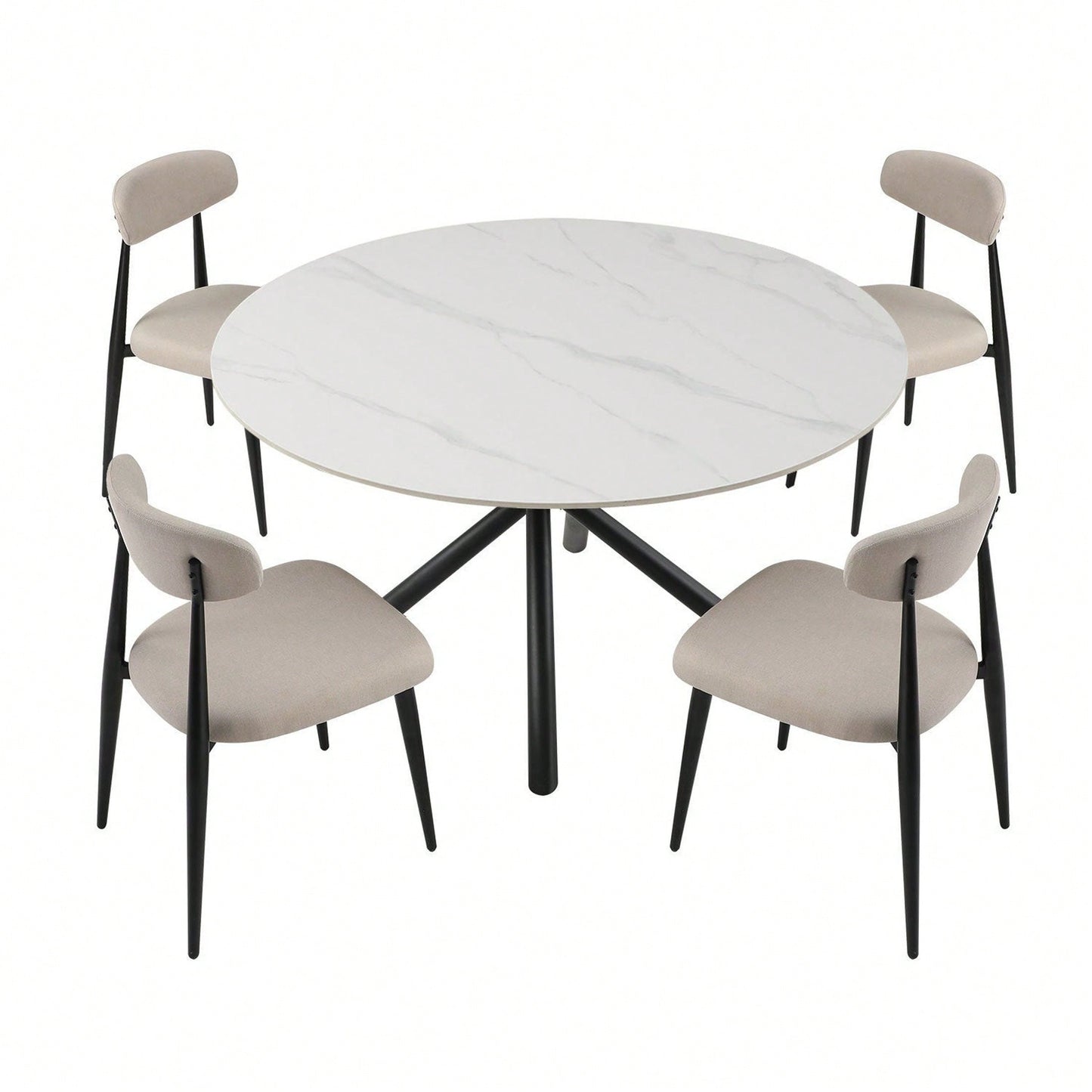 Modern Dining Chairs , Curved Backrest Round Upholstered And Metal Frame