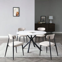 Modern Dining Chairs , Curved Backrest Round Upholstered And Metal Frame