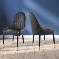 Modern Upholstered Leather Dining Chair Set of 2, Stylish Accent Chairs with Black Plastic Tube Legs