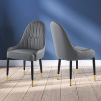 Modern Upholstered Leather Dining Chair Set of 2, Stylish Accent Chairs with Black Plastic Tube Legs