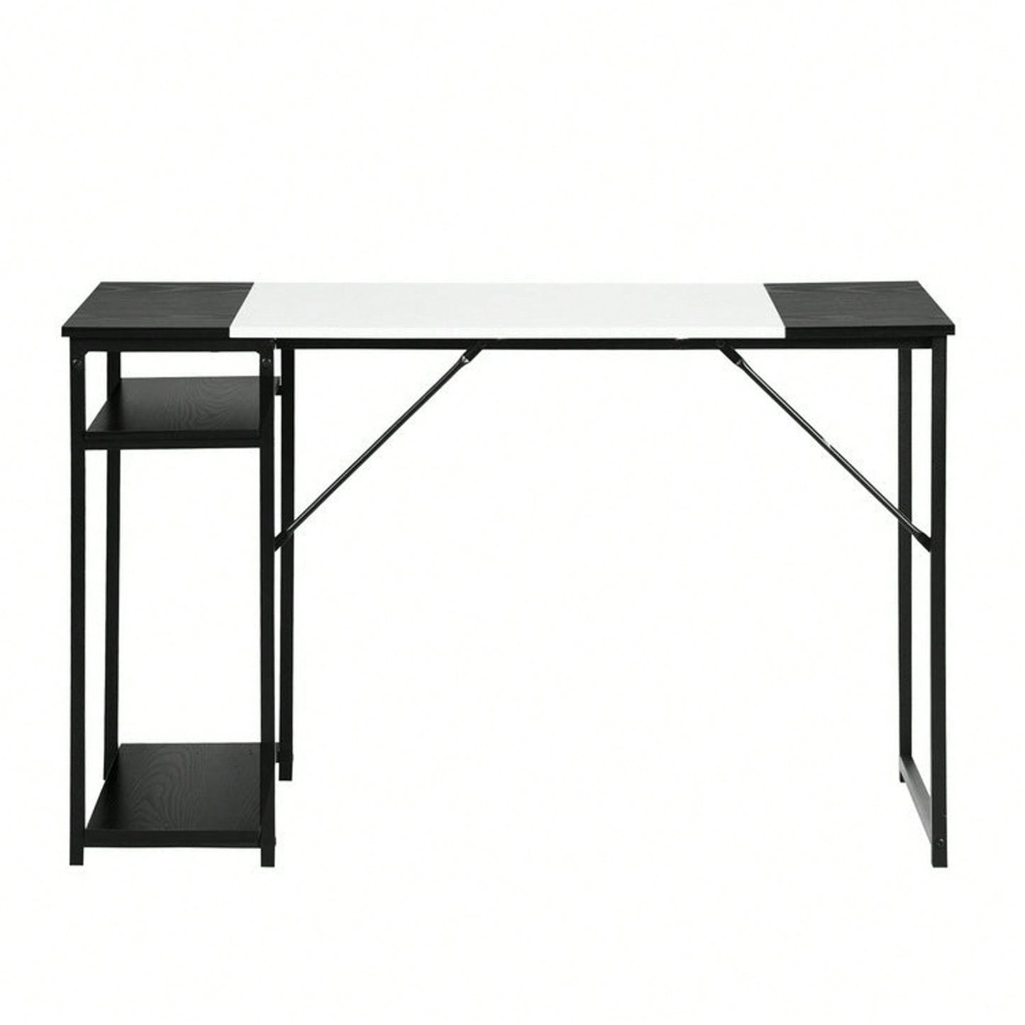 Writing Computer Desk, Home Office Study Desk With 2 Storage Shelves On Right Side, Fashion Simple Style Wood Table Metal Frame