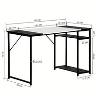 Writing Computer Desk, Home Office Study Desk With 2 Storage Shelves On Right Side, Fashion Simple Style Wood Table Metal Frame