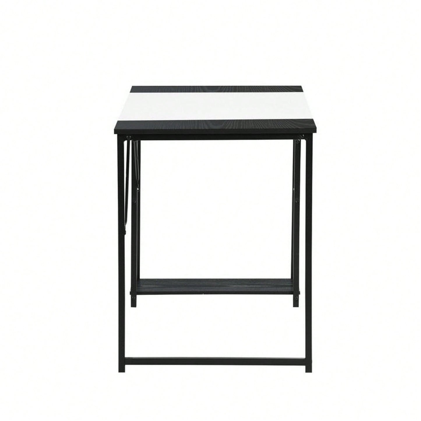 Writing Computer Desk, Home Office Study Desk With 2 Storage Shelves On Right Side, Fashion Simple Style Wood Table Metal Frame