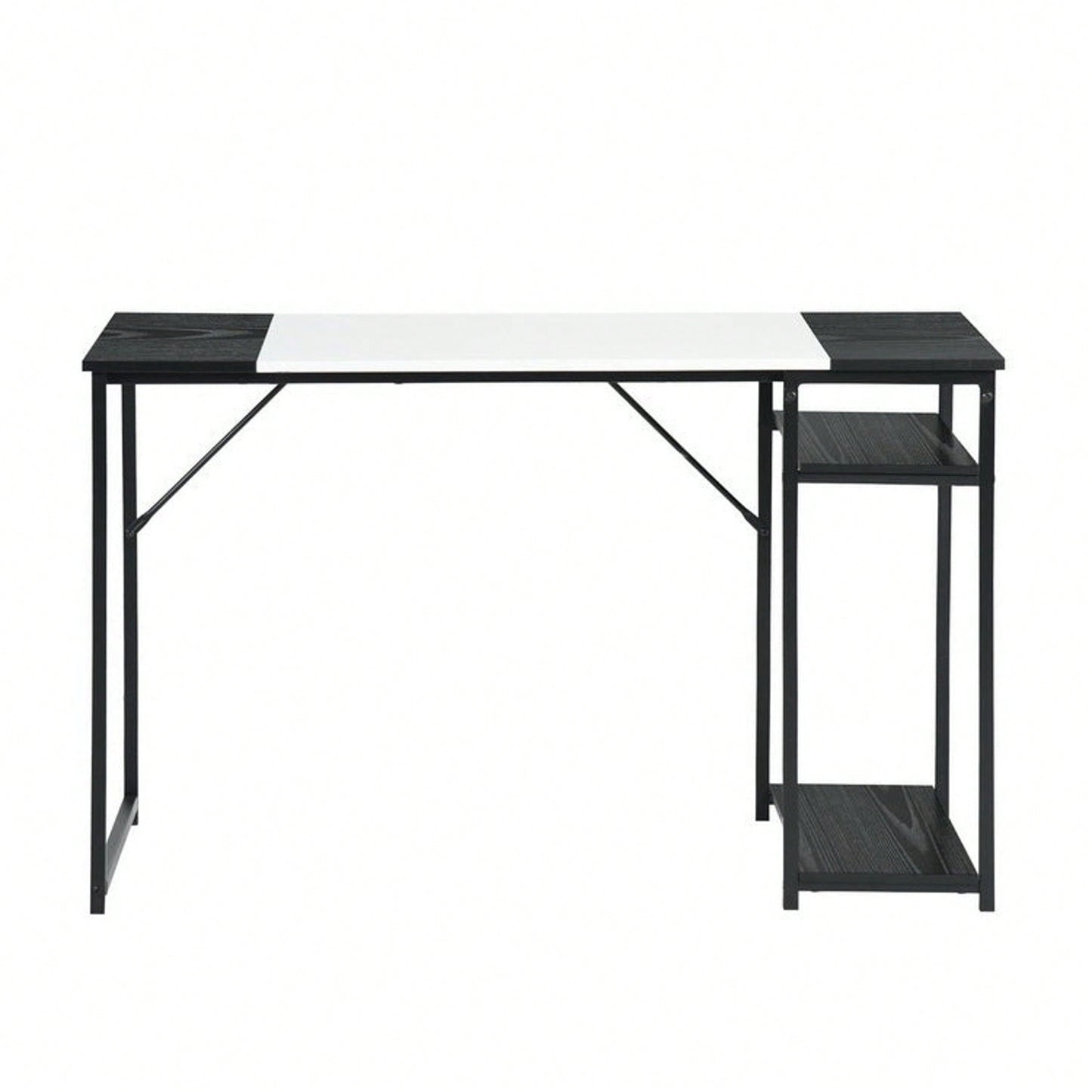 Writing Computer Desk, Home Office Study Desk With 2 Storage Shelves On Right Side, Fashion Simple Style Wood Table Metal Frame