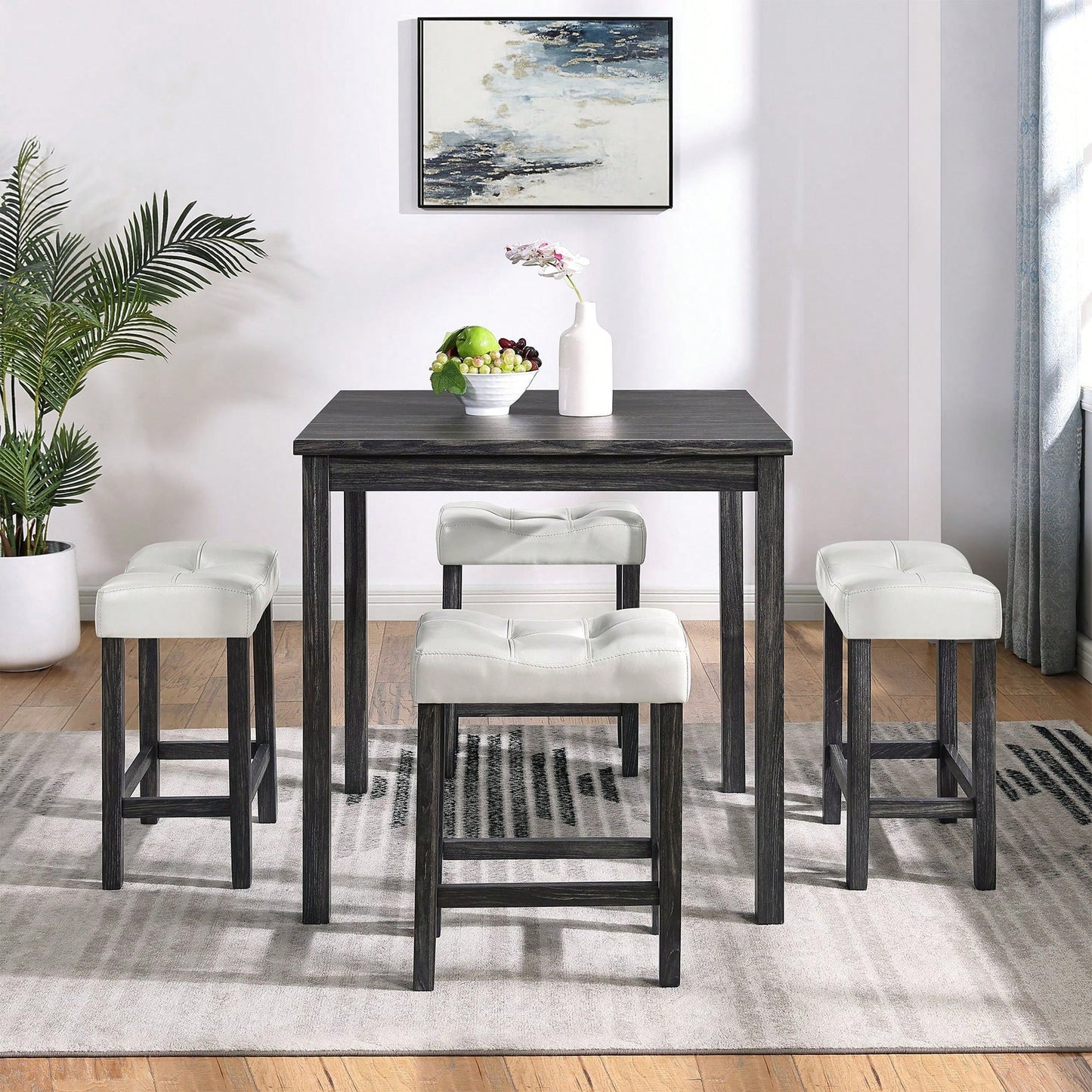 5Piece Dining Table Set, Industrial Breakfast Table Set, Bar Table And Chairs Set For Living Room, Dining Room, Game Room