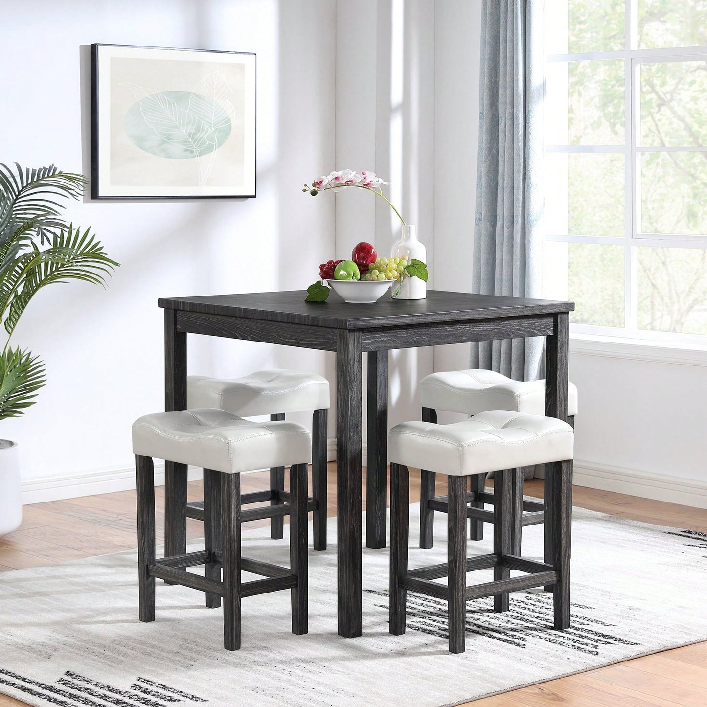 5Piece Dining Table Set, Industrial Breakfast Table Set, Bar Table And Chairs Set For Living Room, Dining Room, Game Room