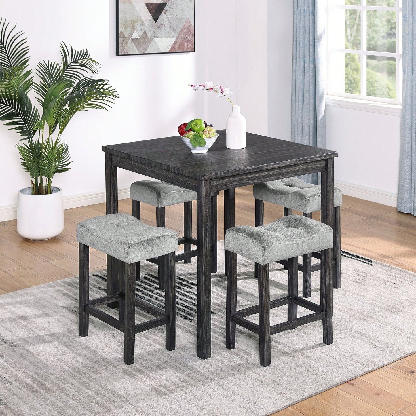 5Piece Dining Table Set, Industrial Breakfast Table Set, Bar Table And Chairs Set For Living Room, Dining Room, Game Room