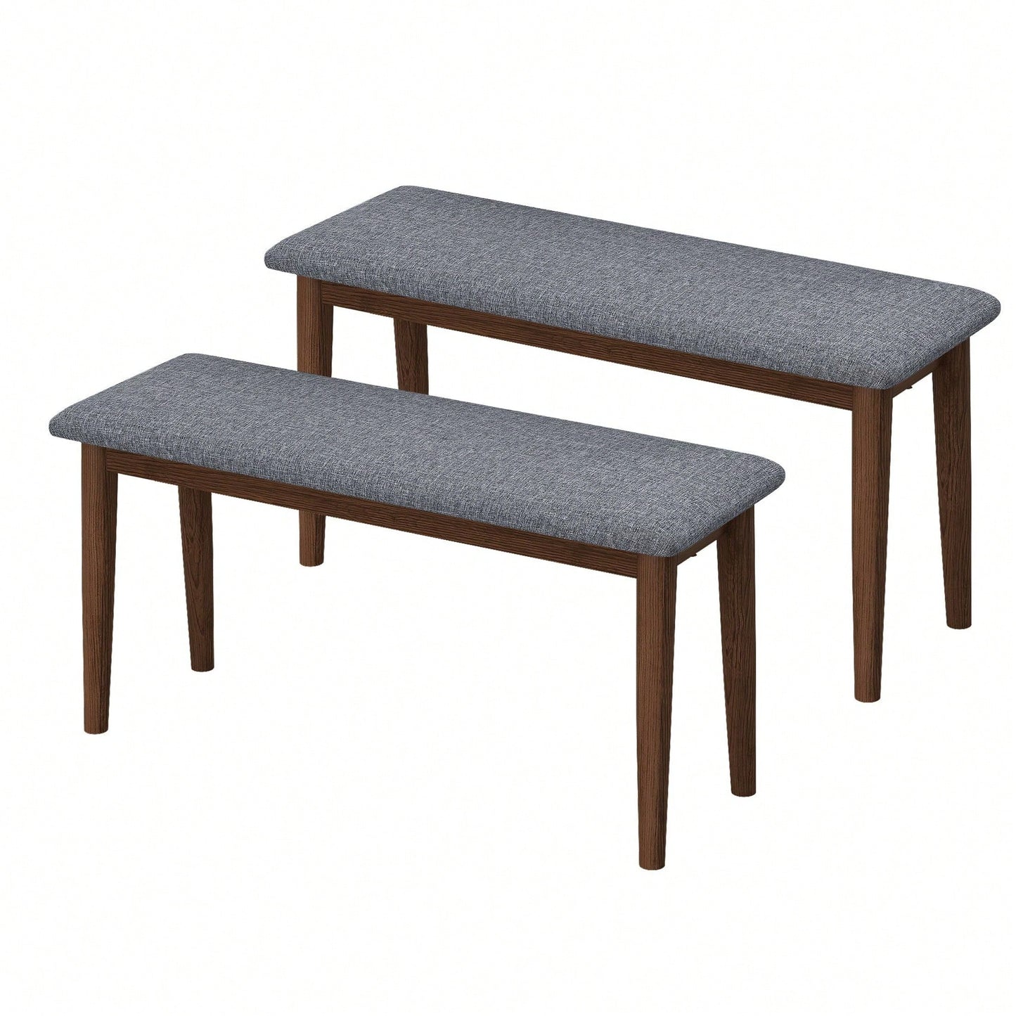 Upholstered Benches, Retro Upholstered Bench, Solid Rubber Wood For Kitchen Dining Room, Grey And Walnut Color