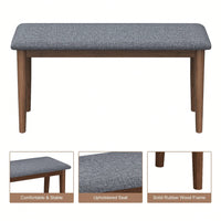 Upholstered Benches, Retro Upholstered Bench, Solid Rubber Wood For Kitchen Dining Room, Grey And Walnut Color