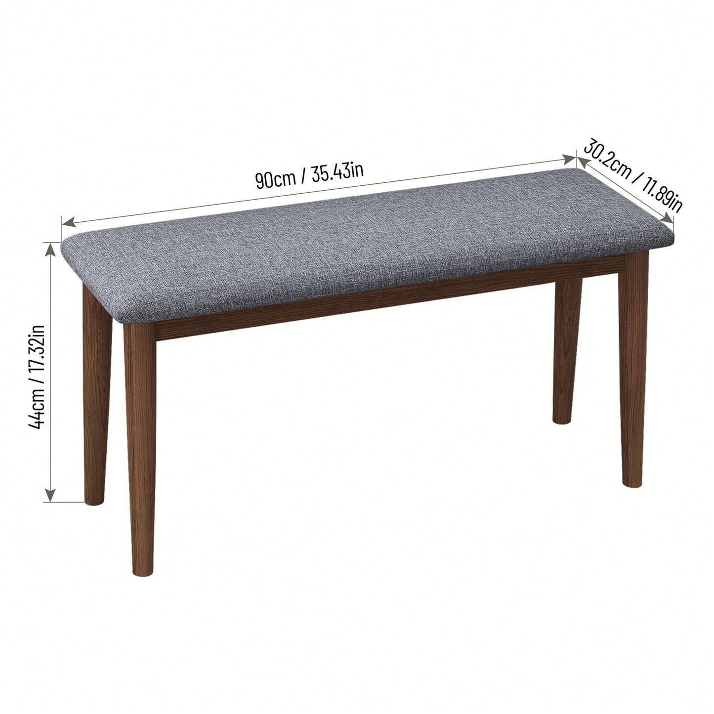 Upholstered Benches, Retro Upholstered Bench, Solid Rubber Wood For Kitchen Dining Room, Grey And Walnut Color