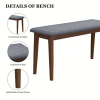 Upholstered Benches, Retro Upholstered Bench, Solid Rubber Wood For Kitchen Dining Room, Grey And Walnut Color