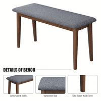 Upholstered Benches, Retro Upholstered Bench, Solid Rubber Wood For Kitchen Dining Room, Grey And Walnut Color