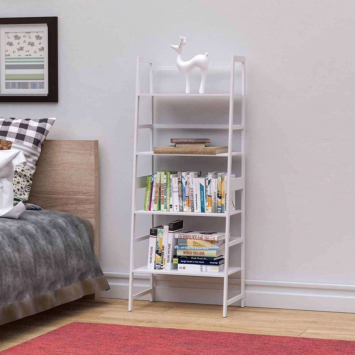 4 Tier Tall Bookcase, Modern Open Book Case For Bedroom, Living Room, Office