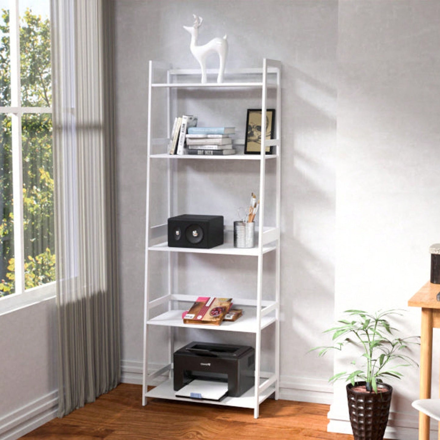 4 Tier Tall Bookcase, Modern Open Book Case For Bedroom, Living Room, Office