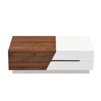 Extendable Sliding Top Coffee Table With Storage In White & Walnut