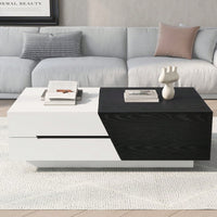 Extendable Sliding Top Coffee Table With Storage In White & Walnut