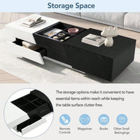 Extendable Sliding Top Coffee Table With Storage In White & Walnut
