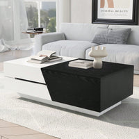 Extendable Sliding Top Coffee Table With Storage In White & Walnut