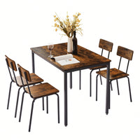 5-Piece Dining Table Set With Backrest, Industrial Style, Sturdy Construction. Rustic Brown, 43.31'' L X 27.56'' W X 30.32'' H