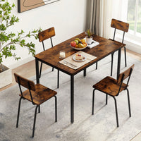 5-Piece Dining Table Set With Backrest, Industrial Style, Sturdy Construction. Rustic Brown, 43.31'' L X 27.56'' W X 30.32'' H