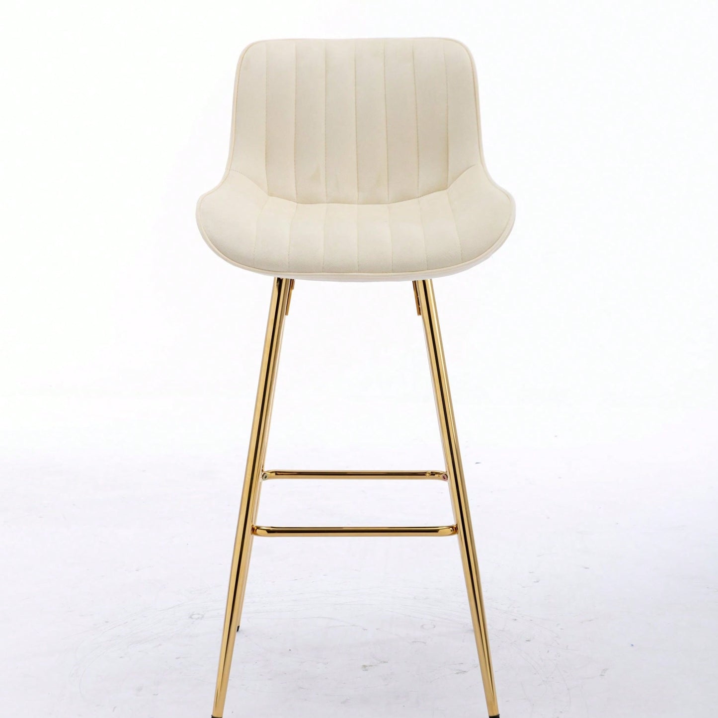 Set Of 2 Bar Stools,With Chrome Footrest Velvet Fabric Counter Stool Golden Leg Simple Bar Stool