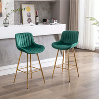 Set Of 2 Bar Stools,With Chrome Footrest Velvet Fabric Counter Stool Golden Leg Simple Bar Stool