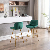 Set Of 2 Bar Stools,With Chrome Footrest Velvet Fabric Counter Stool Golden Leg Simple Bar Stool